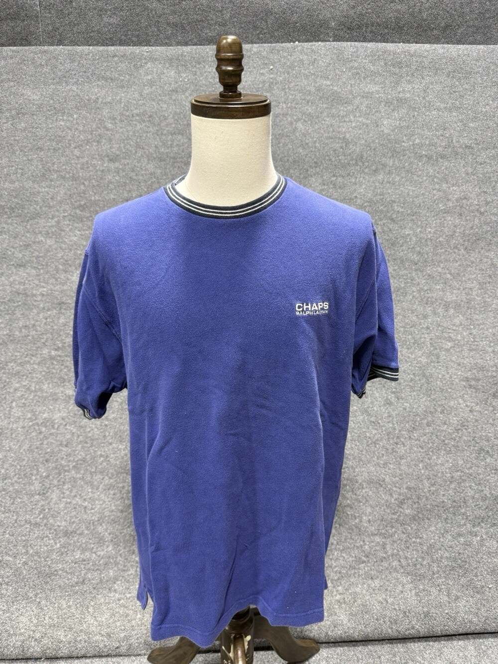 Chaps Ralph Lauren T Shirt Mens XL Blue Pique Crew Neck Cotton Short Sleeve - Picture 1 of 10